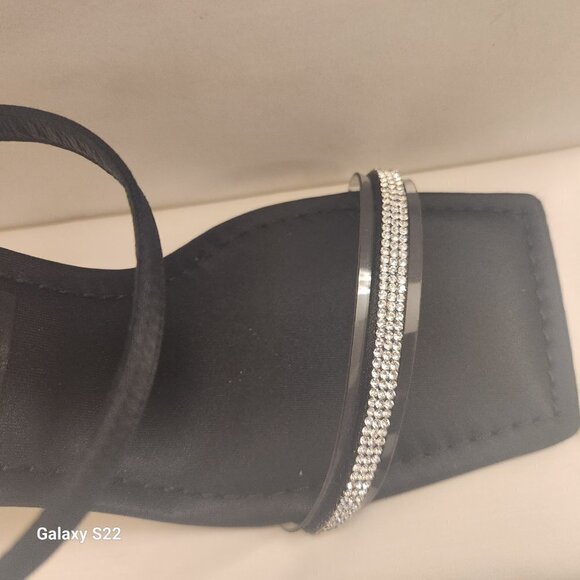 Good American Black Satin and Gold Rhinestone Square Toe Heels GA115K-X Size 5.5 - Picture 3 of 10